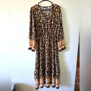Pretty Garden Floral Print Long Sleeve Boho Festival Photo Shoot Dress Size L